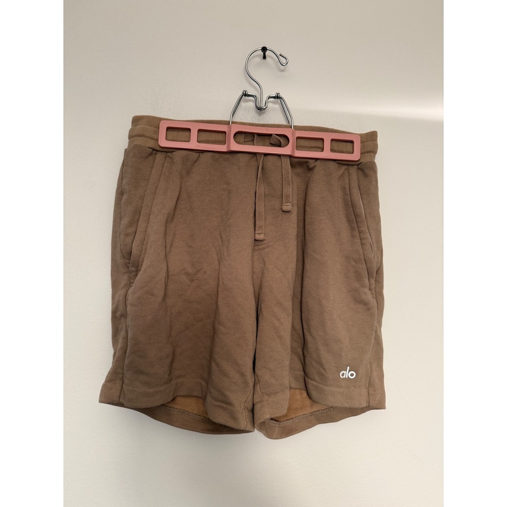 Alo Yoga Womens Sweat Shorts Camel Tan High Waist Cotton Blend Size S